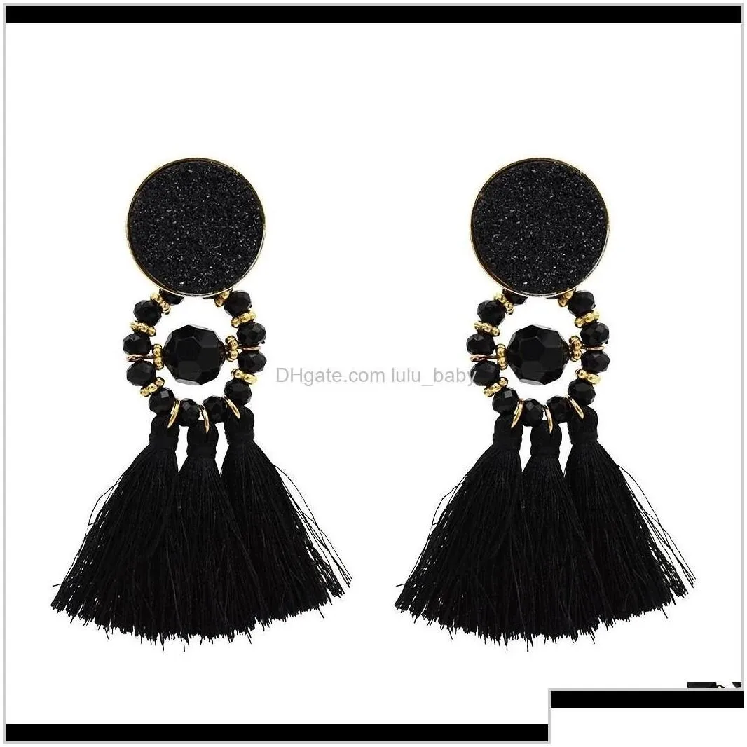 8 Colors Bohemian Acrylic Beads Cotton Thread Long Tassel Drop Earrings For Party Jewelry Tj5Hm Dangle Chandelier Fg2Sw