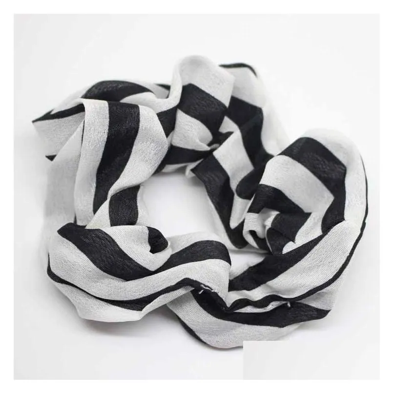 Hot Sale 2Pcs/lot Girl`s Classic black and white stripes scrunchie Elastic Hair Bands Women`s hair Rope Ponytail Holder headwear