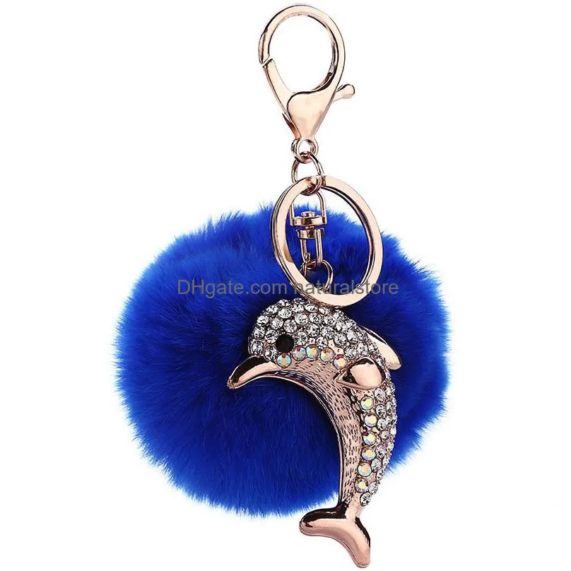 fashion fur alloy rhinestone cute  car keychain creative keyring bag pendant accessories