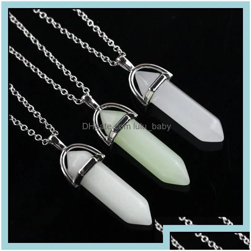 Pendant Necklaces Pendants Jewelry Fashion Luminous Stone Fluorescent Hexagonal Column Druzy Necklace Natural Crystal Gem Leather Chains