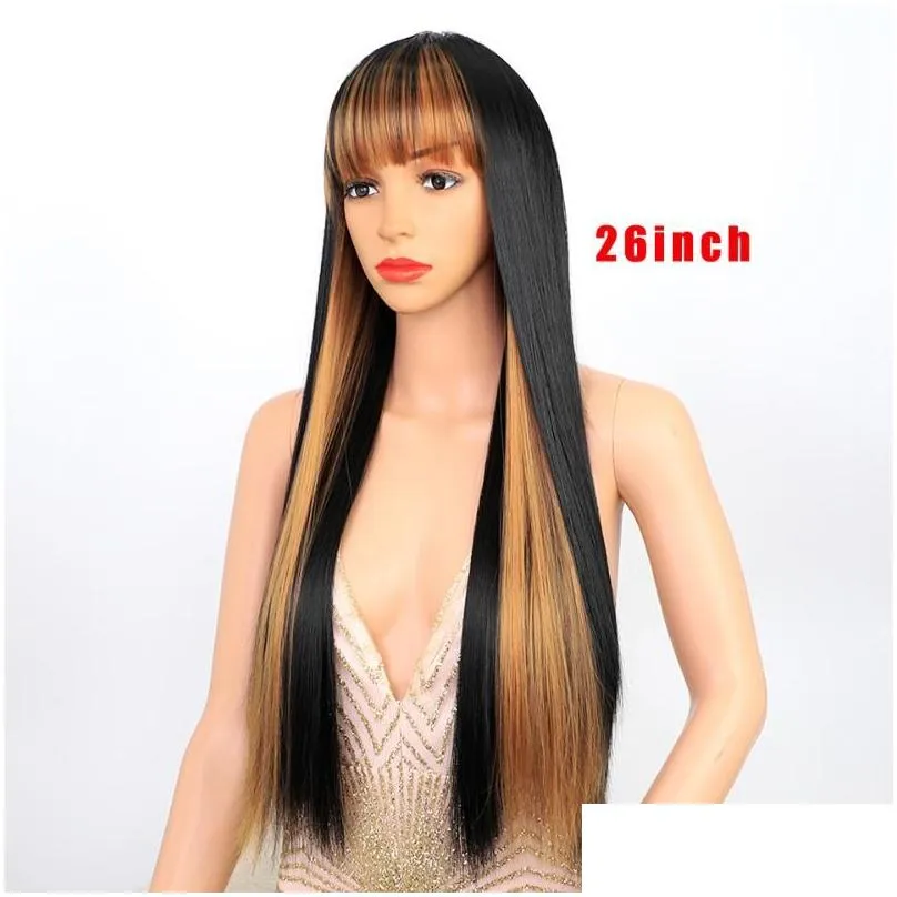 Synthetic Wigs FORCUTEU Long Straight Wine Red Wig With Bangs Hair Bang For Women Heat Resistant