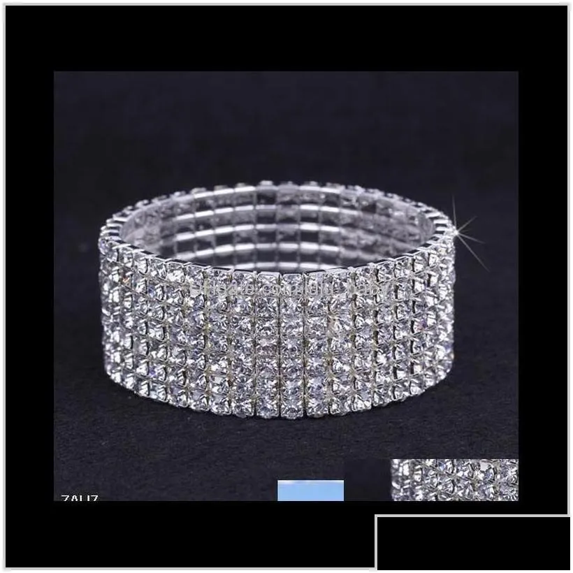 Wedding Bracelets 10Pcs 110 Rows Rhinestone Austria Cz Crystal Bride Stretchy Bangle Wristband Jewelry Bracelet