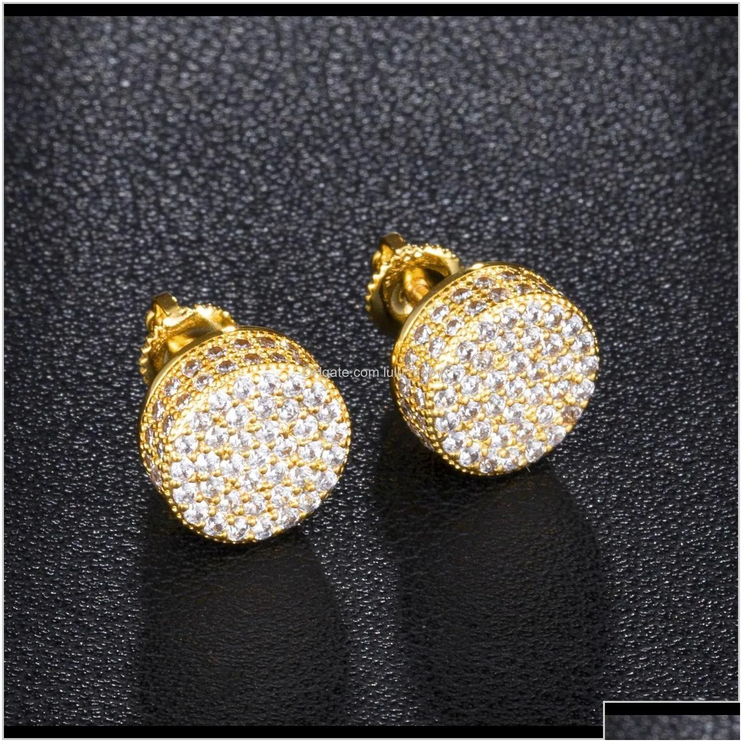 Dz Mens Hip Hop Iced Out Micro Paved Cz Round Earrings For Male Party Jewelry Brincos Cgtix Hbprt