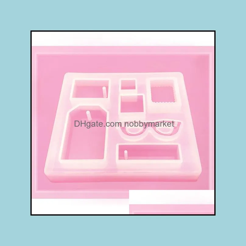 7 Cavity Pendant Making Silicone Mold Flexible Square Sunglasses Rectangle Different Shape Moulds with Hanging Hole DIY Jewelry Molds