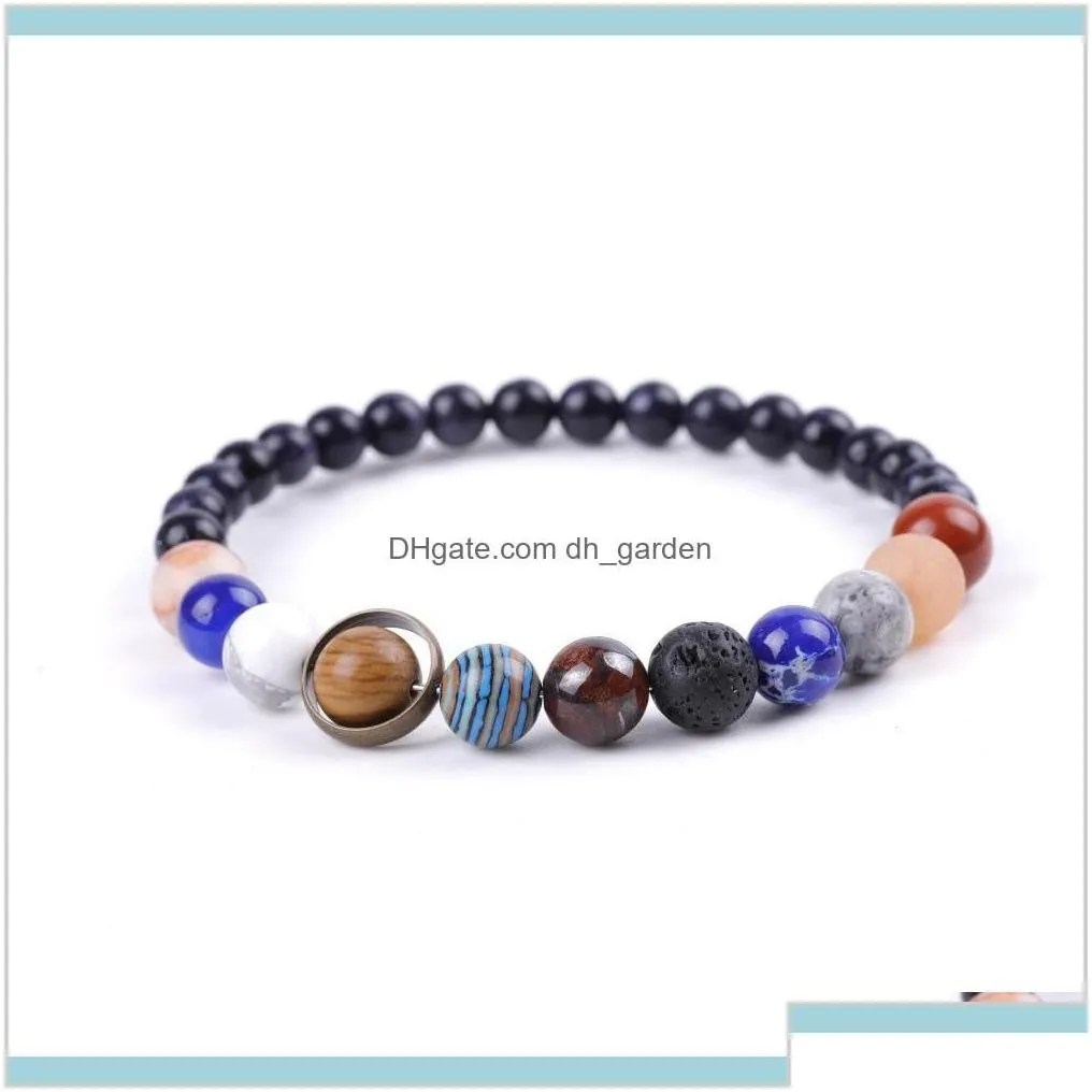 Beaded Strands Natural Solar System Galaxy Starry Bracelet Lava Rock Lasurite Stone Beads Bracelets For Women Men Fashion Jewelry