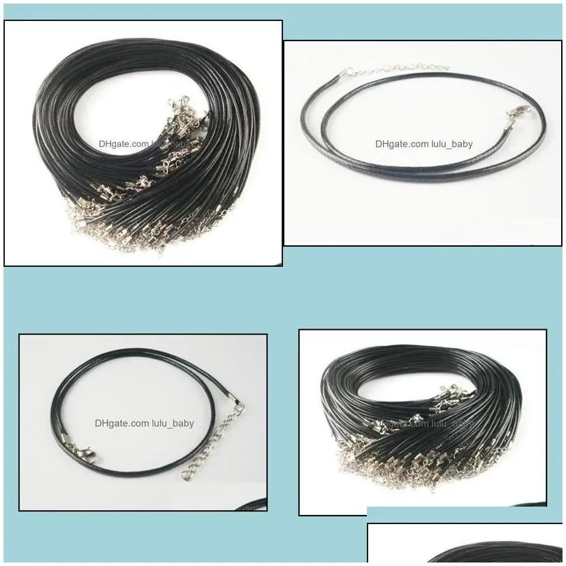 Chains Necklaces Pendants Jewelry 100Pcs Black Wax Leather Snake Necklace Beading Cord String Rope Wire 45Cm Extender Chain With Lobster