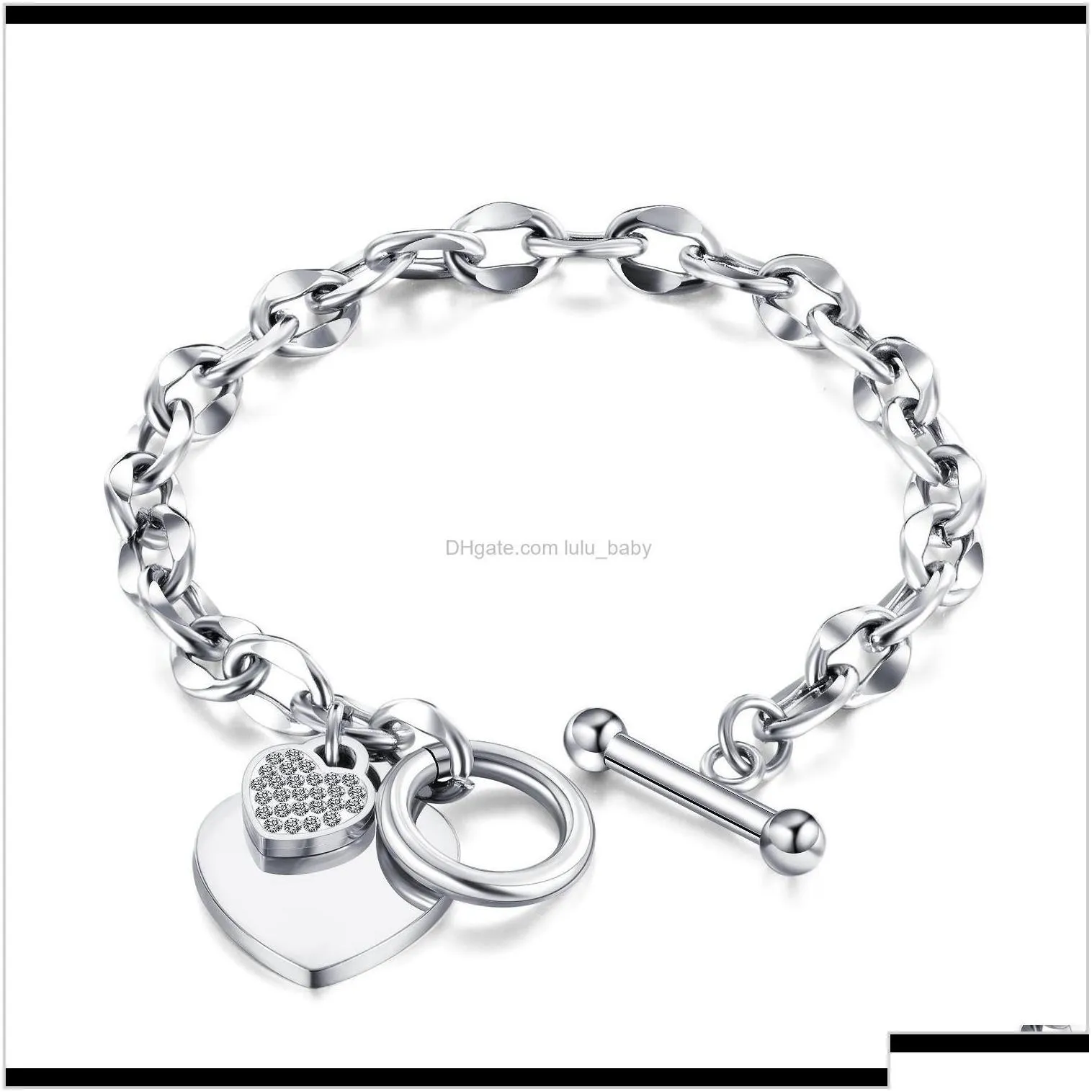 Diamond Zirconia Heart Charms Fashion Designer 316L Stainless Steel Link Chain Jewelry For Woman Girls Gifts Rose 9Yen6 Charm Bracelet