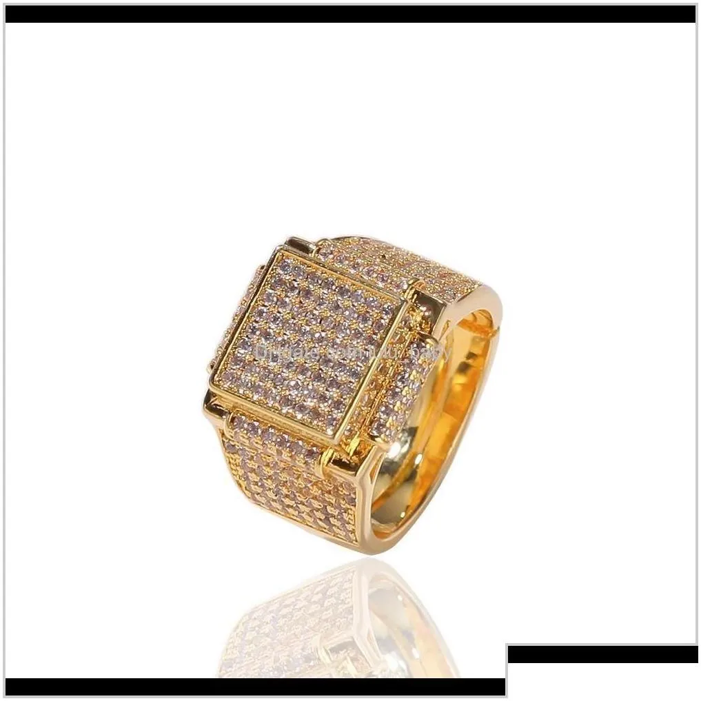 Sparkling Cubic Zirconia Diamonds Copper Exaggerated Square Ring For Men Women Fashion Luxury Designer Hip Hop Jewelry Grypr Cluster R