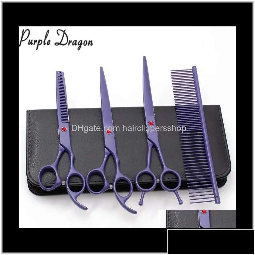 4Pcs 7 Inch Purple Dragon Stainless Hairdresser For Mascotas Cutting Shears Thinning Groomingfordog Pets 2F6Rs Hair Qccj0