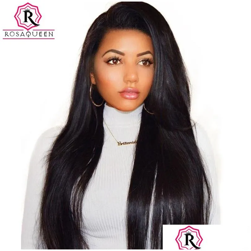 250% Density Lace Front Human Hair Wigs For Black Women Straight Pre Plucked Brazilian Lace Wig Full Ends Rosa Queen Remy