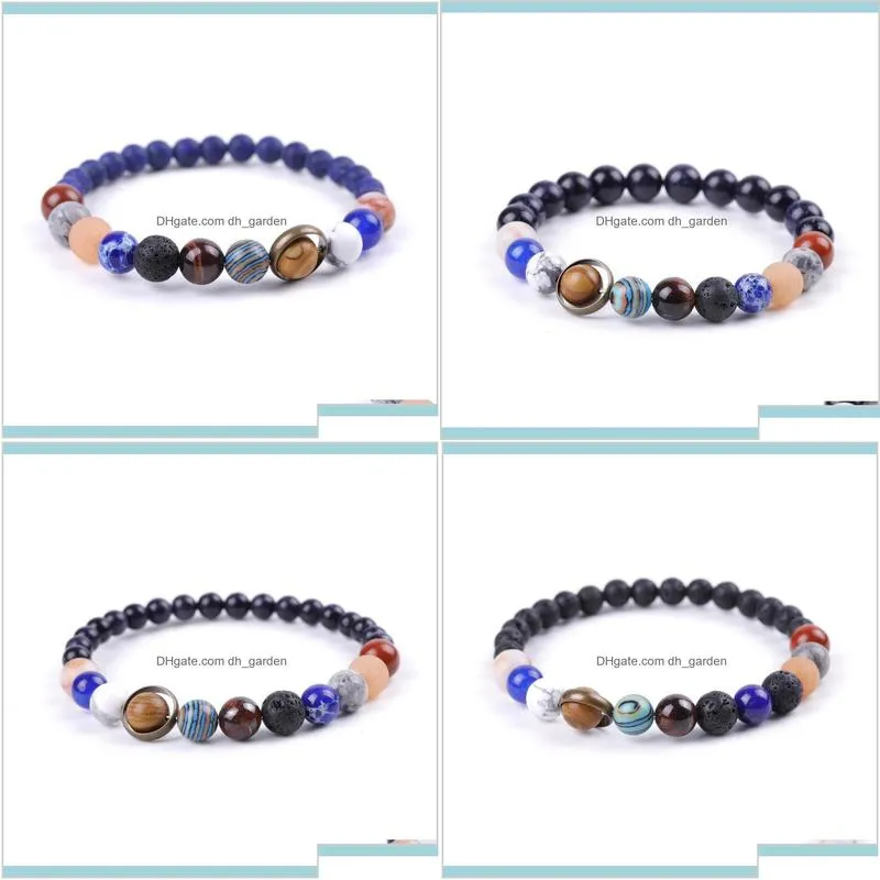 Beaded Strands Natural Solar System Galaxy Starry Bracelet Lava Rock Lasurite Stone Beads Bracelets For Women Men Fashion Jewelry