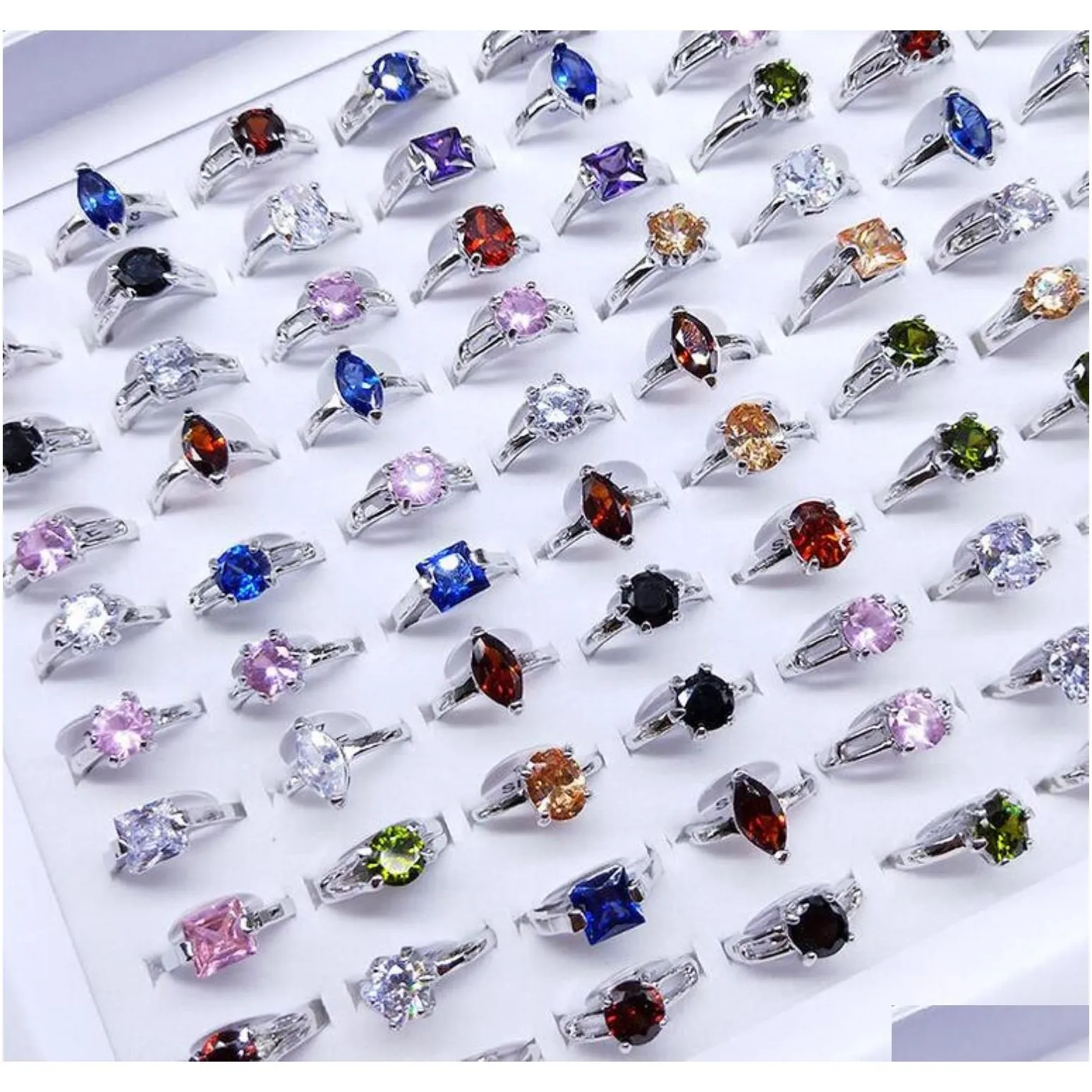 Band Rings Jewelry Women Ring Colorf Zircon Stone Stainless Steel Bands Fashion Wholesale Lot Party Gifts Drop D Dhvwr