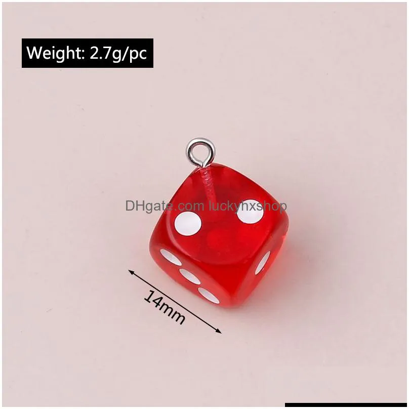 3d dice pendants 10pcs/lot charms for making jewelry findings crafting cute earrings necklaces multi color handmade accessories 14 x