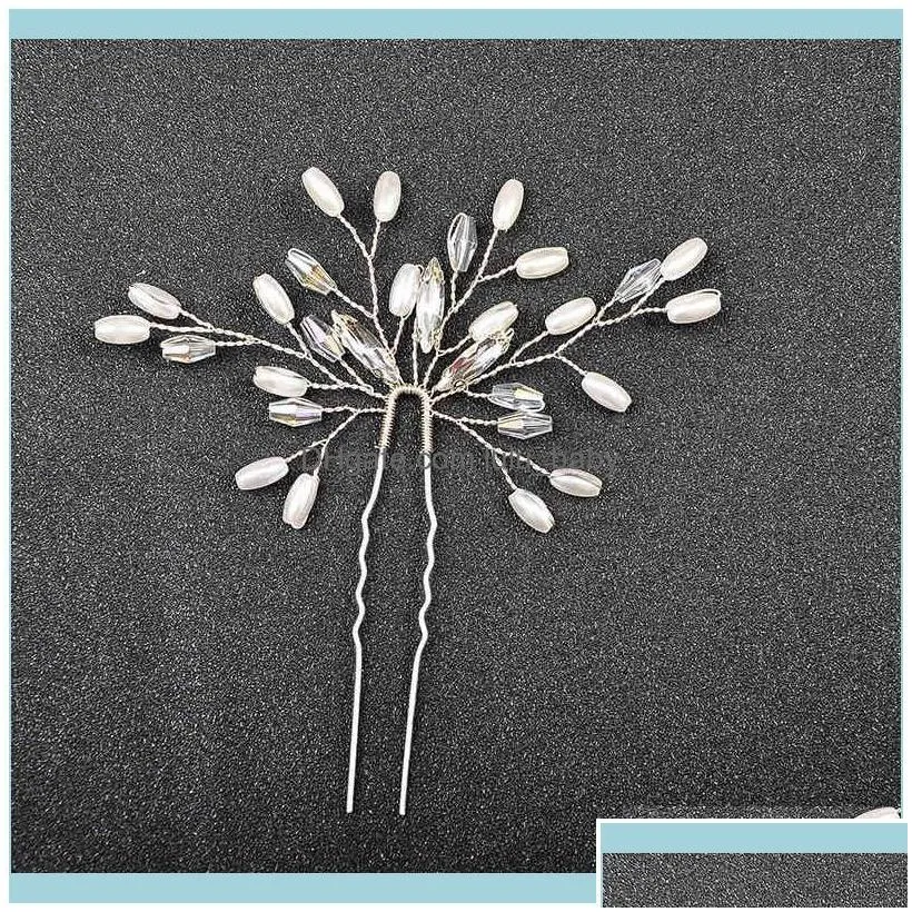 Headbands Jewelrywomen Crystal Pins Wedding Jewelry Aessories Bridal Head Decoration Pearl Flower Hair Sticks Ornament Drop Delivery 2021