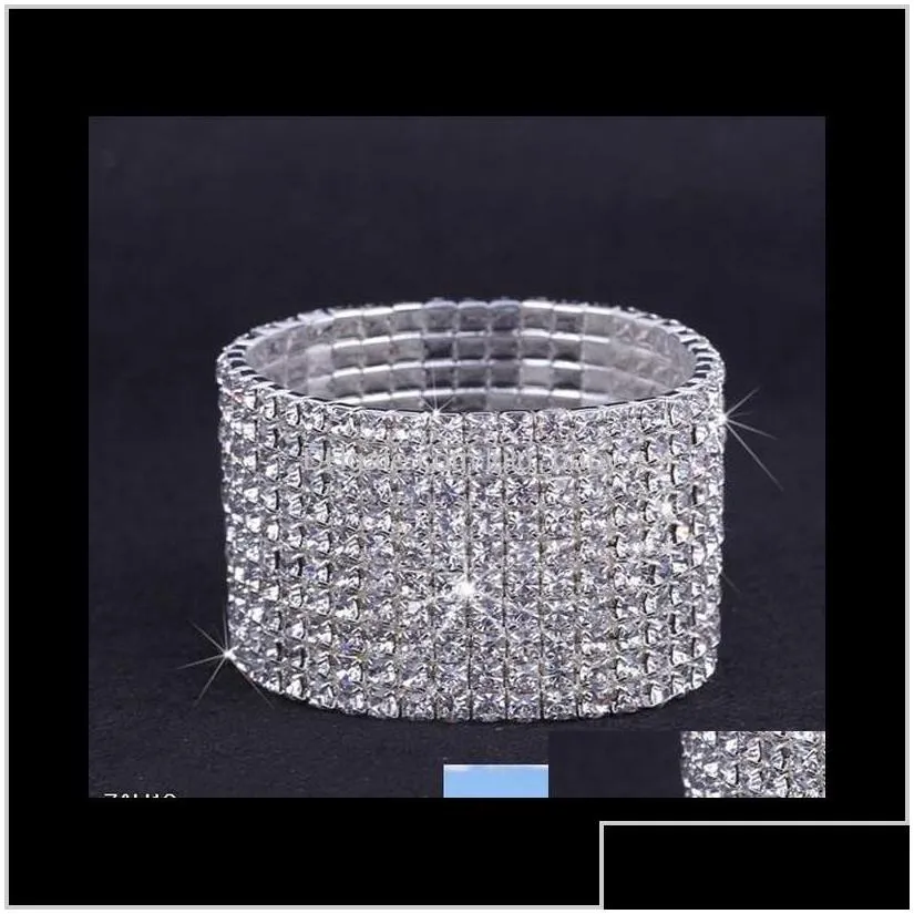 Wedding Bracelets 10Pcs 110 Rows Rhinestone Austria Cz Crystal Bride Stretchy Bangle Wristband Jewelry Bracelet