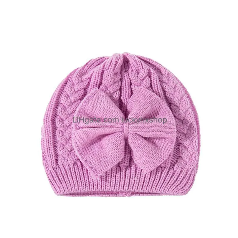 fashion street hats baby girl boy knitted turban bow hat toddler kids head wrap headband solid candy color cap