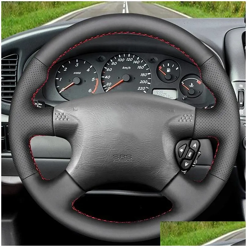 steering wheel covers black artificial leather car cover for almera n16 2000-2003 x-trail t30 2001-2003 terrano 2 2001-2002