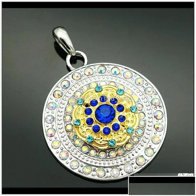 Necklaces & Pendants Jewelry Fashion Beauty Rhinestone Round Metal Pendant Necklace 60Cm Fit 18Mm Snap Buttons Jewelry Xl0146 Drop