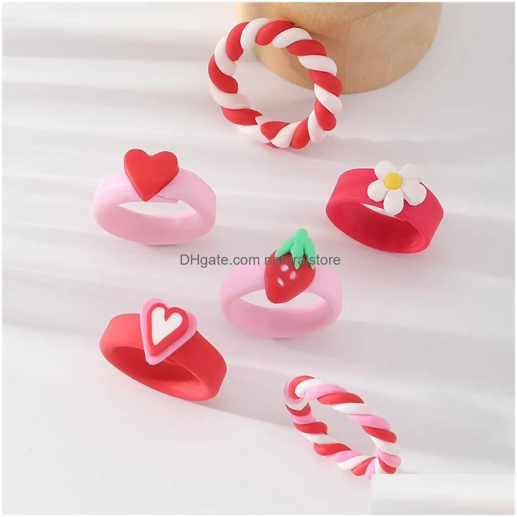 vintage rings for women fashion pink green color acrylic flower love heart ring wholesale jewelry gifts