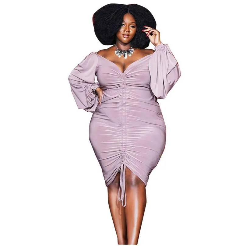 womens dress sexy bodycon draped high waist vintage purple dresses fall long sleeve plus size skirt wholesale drop 