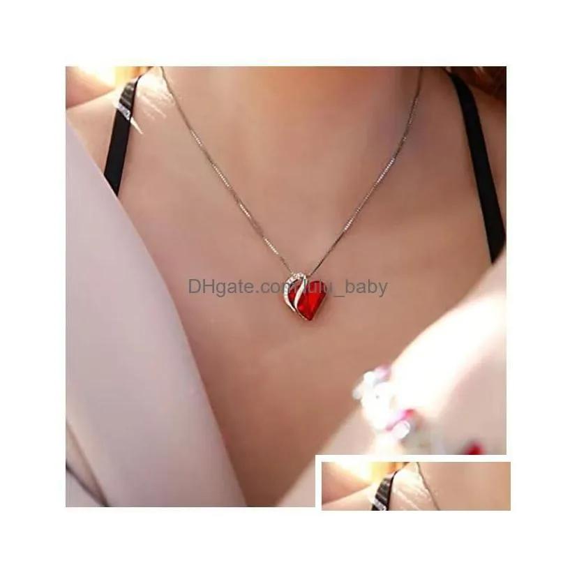 Pendant Necklaces Ocean Peach Heart Love Pendant Necklace Simple Austria Crystal Clavicle Chain For Couple Lovers Jewelry Drop Deliv