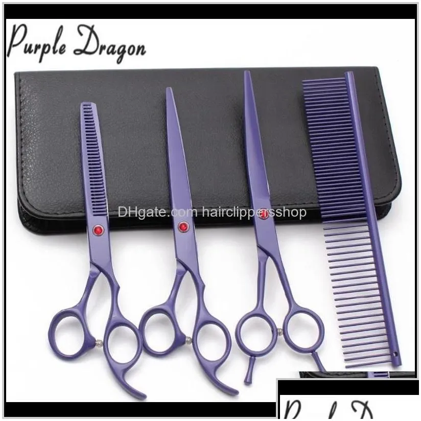 4Pcs 7 Inch Purple Dragon Stainless Hairdresser For Mascotas Cutting Shears Thinning Groomingfordog Pets 2F6Rs Hair Qccj0