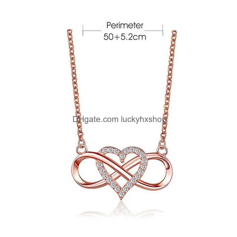 fashion pendant golden heart-shaped lucky 8 diamond love heart necklace jewelry