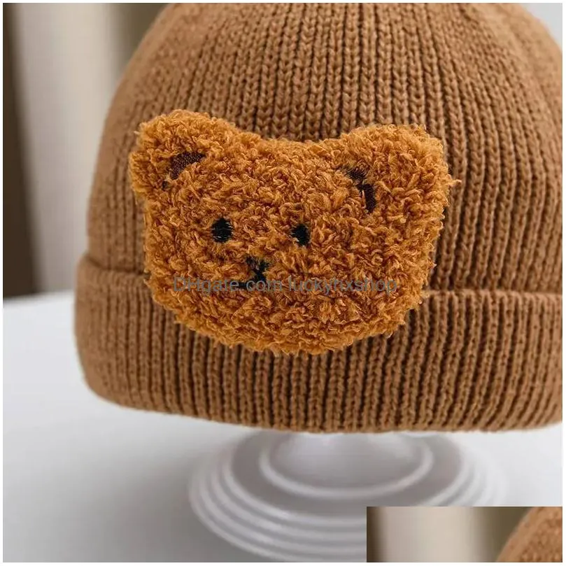 korea bear baby hat winter warm kids knit cute pompom beanie cap for girls boys child autumn cap accessories