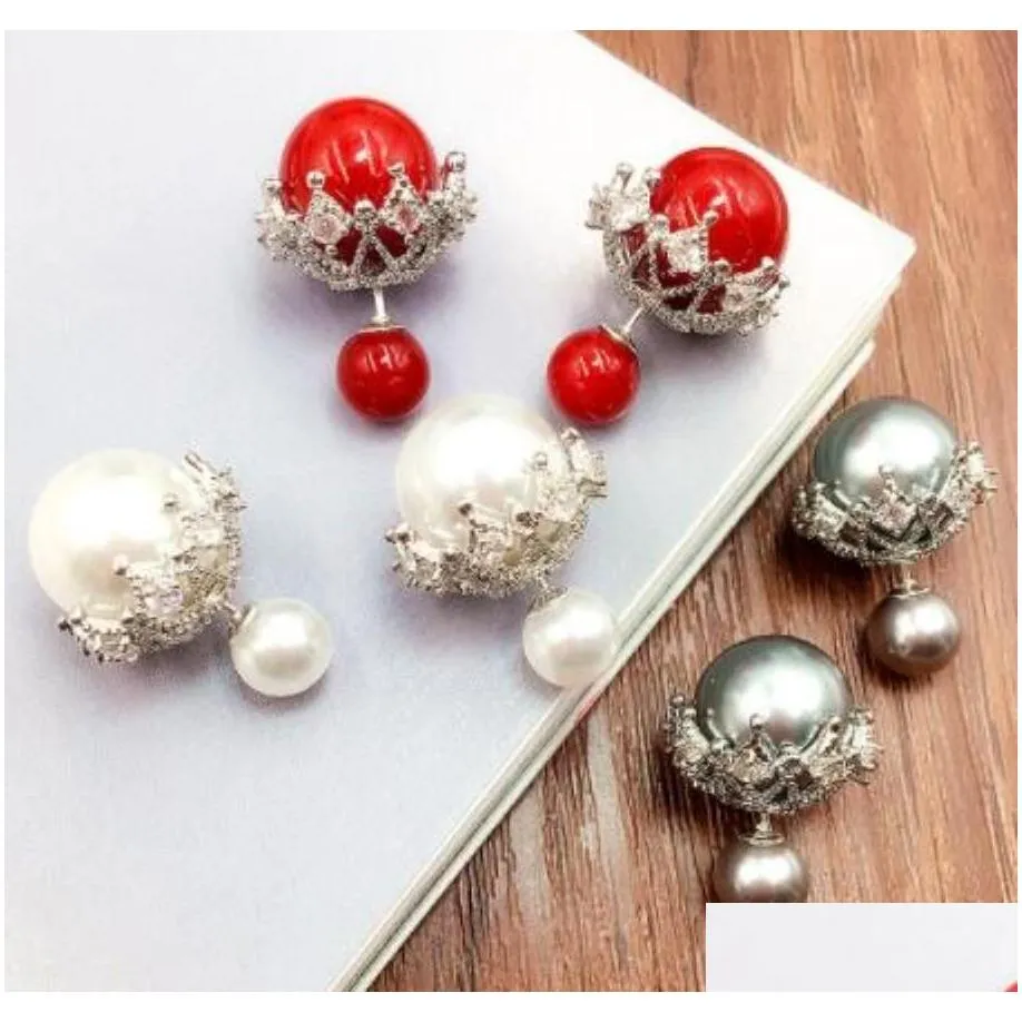 Fashion Designer Double Sided Luxury Lovely Cute Zircon Pearl Earrings For Woman Girls