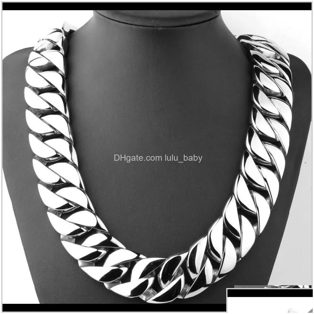 Hip Hop Punk 31Mm Super Heavy Thick Men Chain Flat Round Curb Cuban Silver 316L Stainless Steel Exaggeration Luxury Pjotr Chains V6T5J