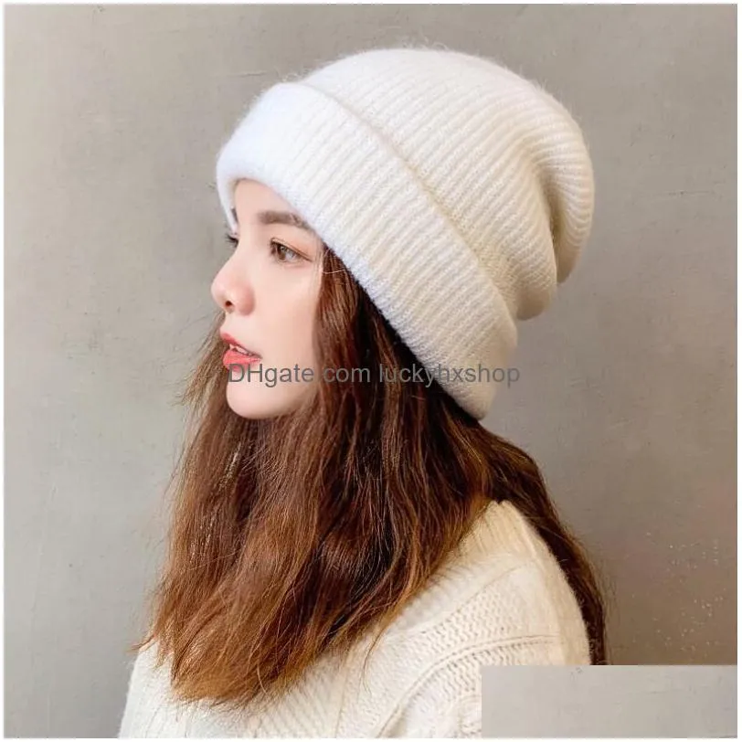 fashion street beanie hat for women winter hats knitted rabbit fur skullies warm bonnet cap female girl caps