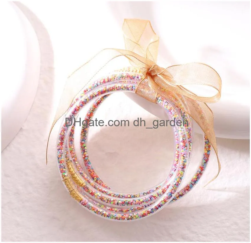 gold powder particles shiny colors buddhist rush sequins bracelet fine bharm girls sile plastic glitter jelly lucky charm buddha light gift 6.5cm diameter