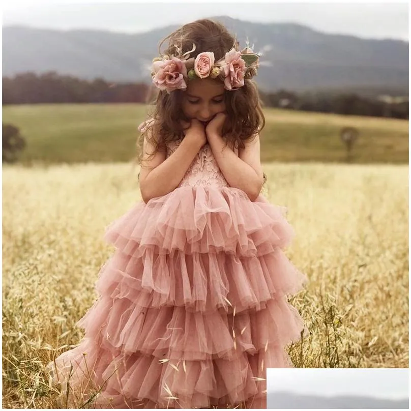 pricness party summer dresses for girls kids hollow out elegant birthday tutu sling tulle clothes wedding 220308