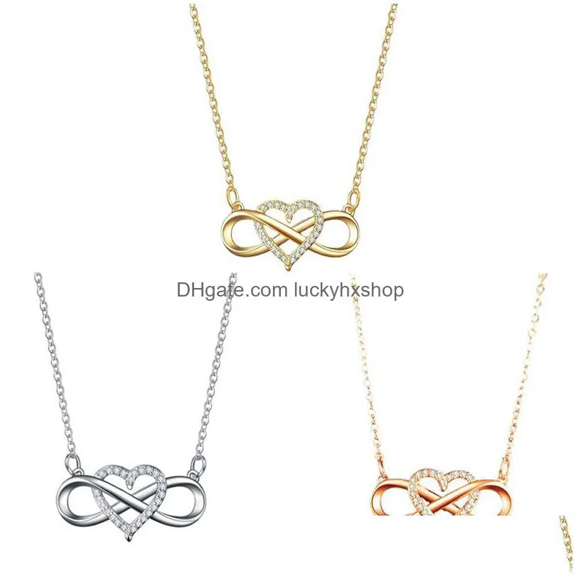 fashion pendant golden heart-shaped lucky 8 diamond love heart necklace jewelry