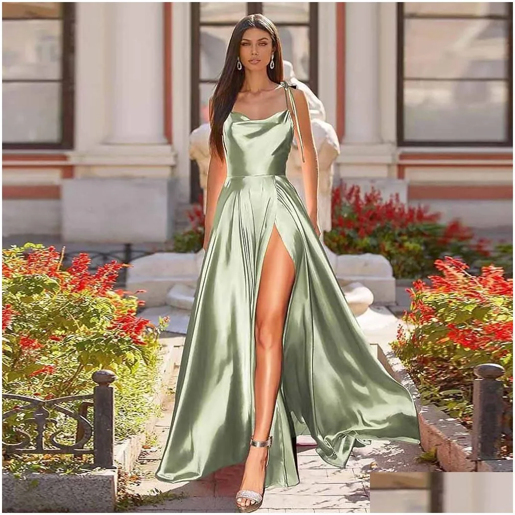 urban sexy dresses women spaghetti strap satin prom dress long elegant mint green backless summer aline maxi evening party gown vestidos gala