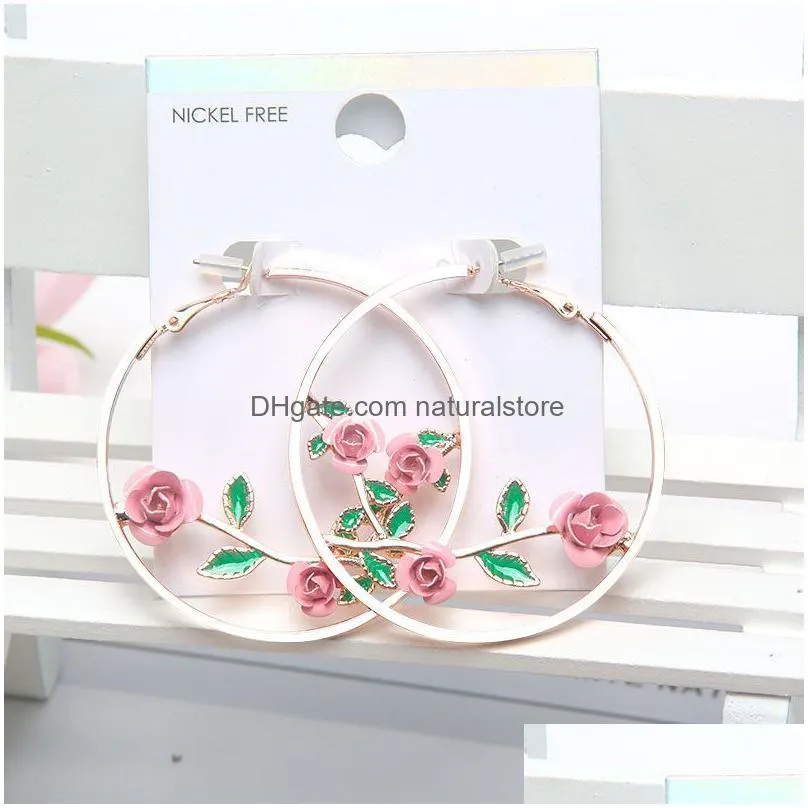 exaggerate round fashion flower hoop earrings for women rose hollow earrings accessories jewelry trend wholesale gift