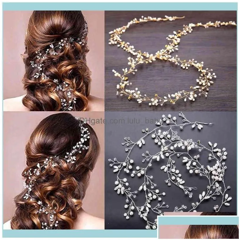 Headbands Jewelrywomen Pearl Pins Clips Bridal Tiaras Bands Bridesmaid Diamante Hair Vine Barrettes Wedding Jewelry 35Cm Headwear Drop
