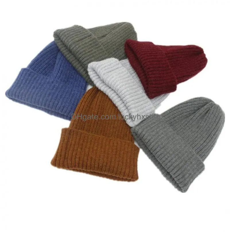 women solid knitted warm soft trendy hats simple korean style womens acrylic casual caps elegant all-match beanie
