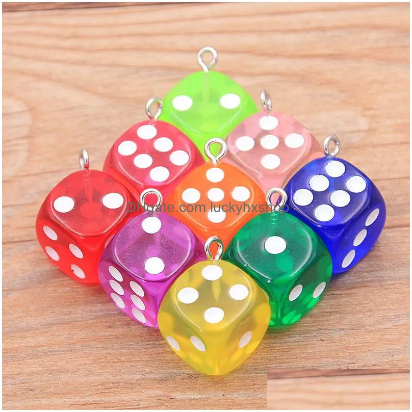 3d dice pendants 10pcs/lot charms for making jewelry findings crafting cute earrings necklaces multi color handmade accessories 14 x