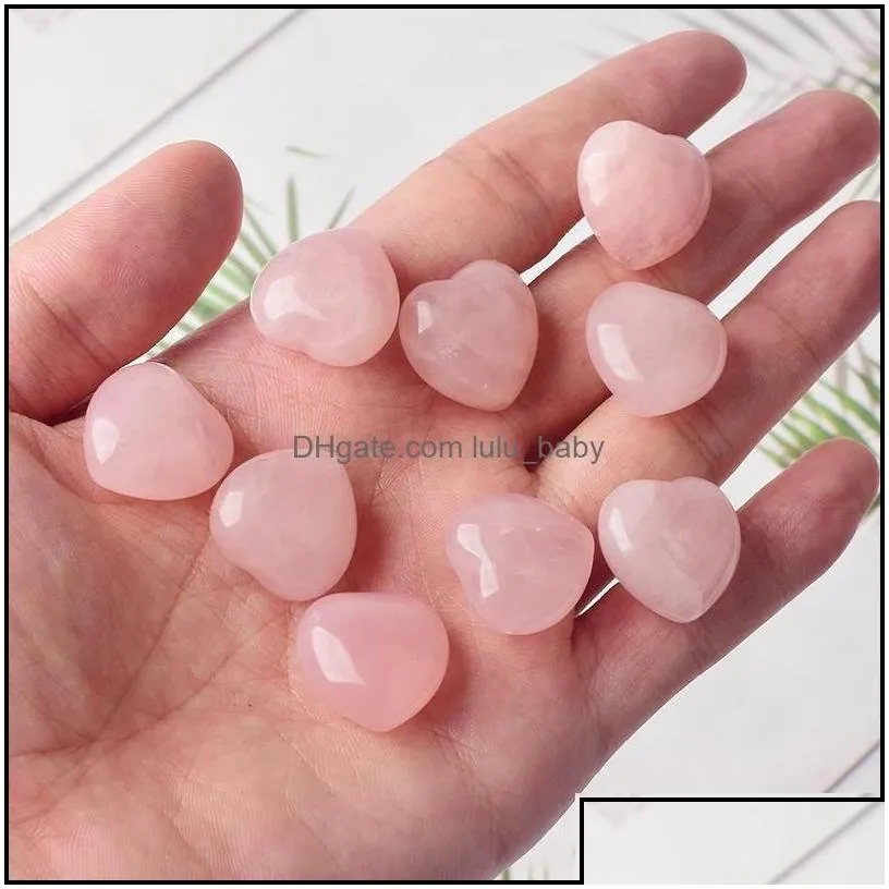 Stone Loose Beads Jewelry 2Omm 25Mm Love Hearts Natural Crystal Craft Ornaments Rose Quartz Healing Crystals Energy Reiki Gem Living Room