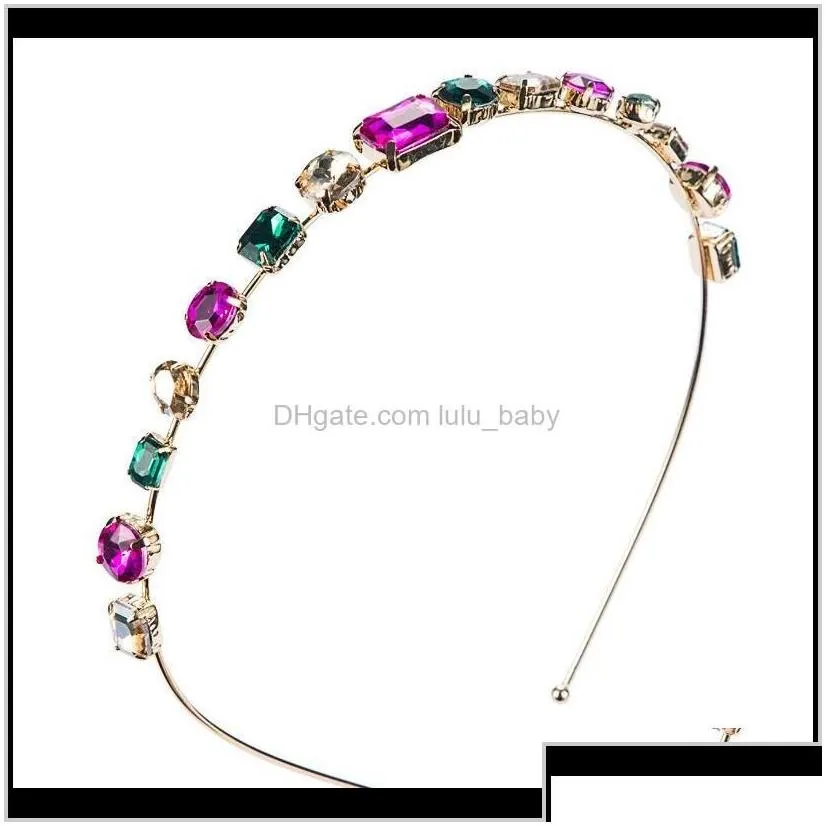 Simple Style Womens Ultranarrow Round Water Drop Shape Rectangular Colored Glass Diamond Tfpd5 Headbands Nmiex