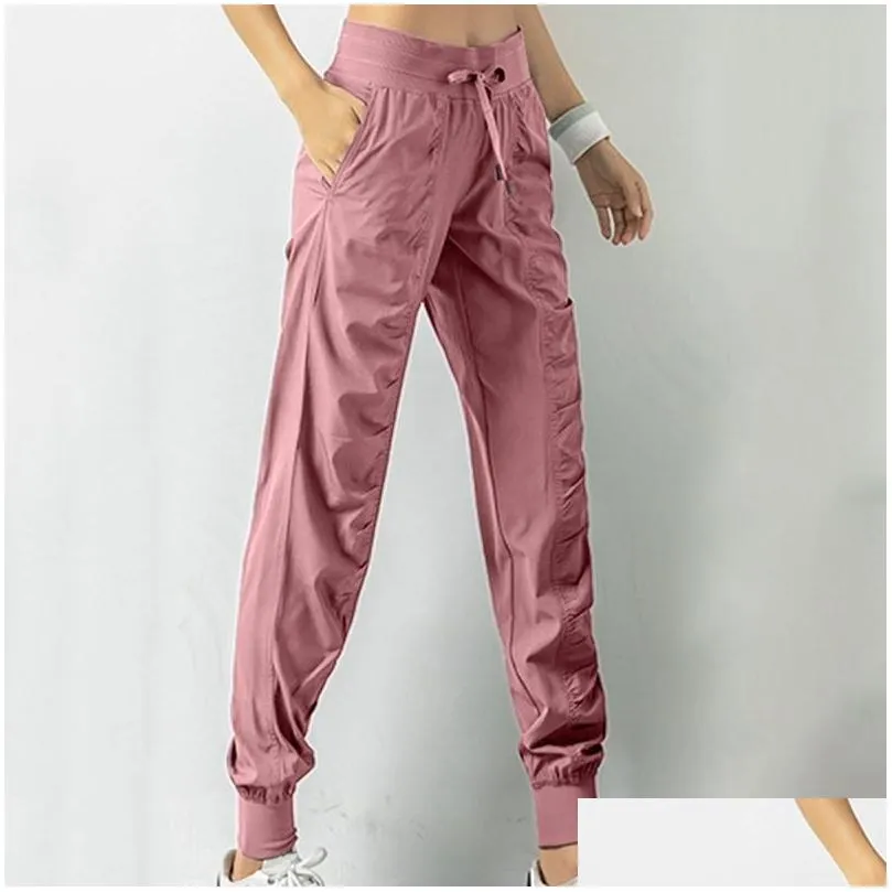 womens pants capris tatting fabric drawstring running sport joggers women quick dry athletic fitness sweatpants with two side pockets