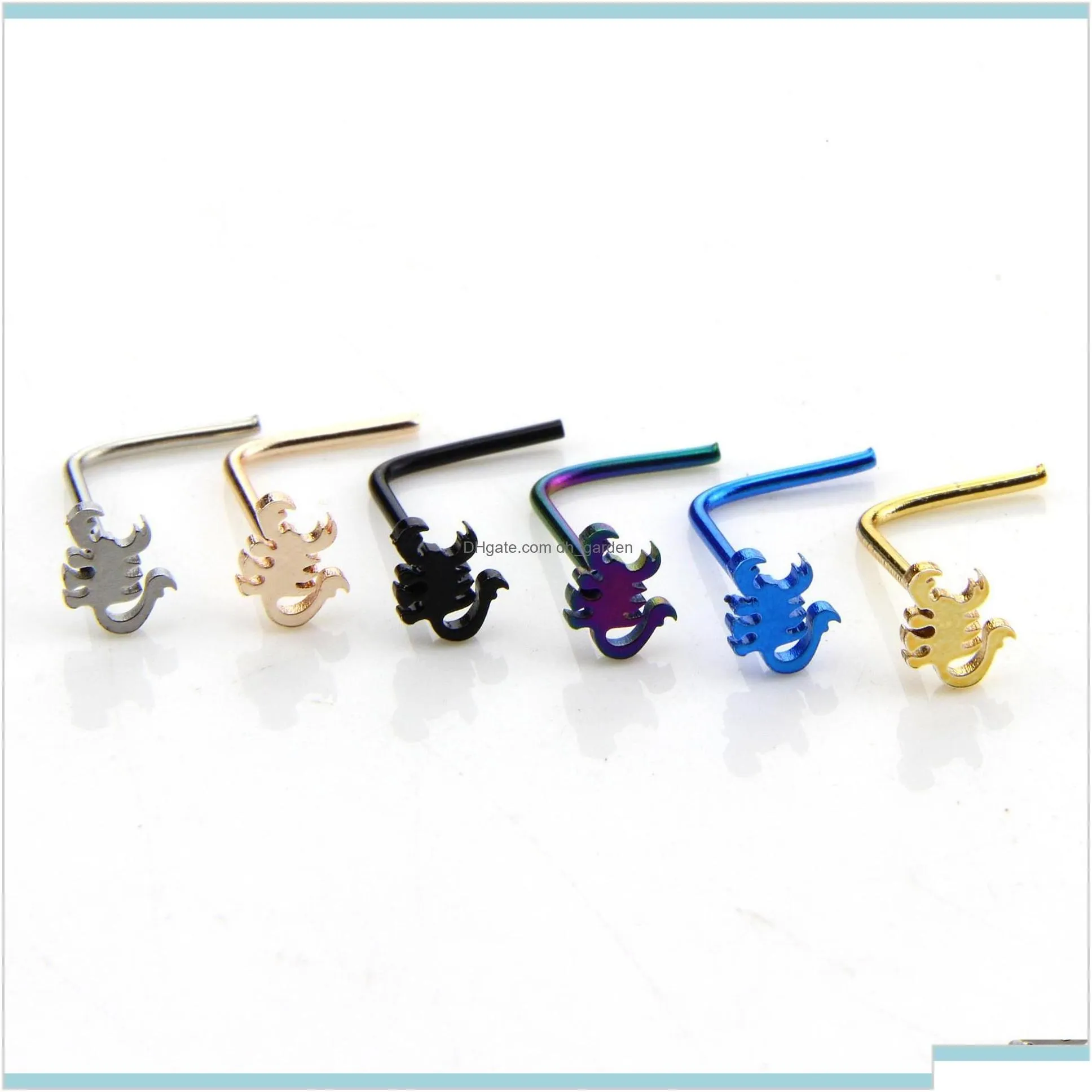 8 Styles 316L Surgical Steel L Shaped Stud Maple Spider Skull Head Ring Piercing 6Pcs Lot Xlxyl Rings Studs Ax1Gr