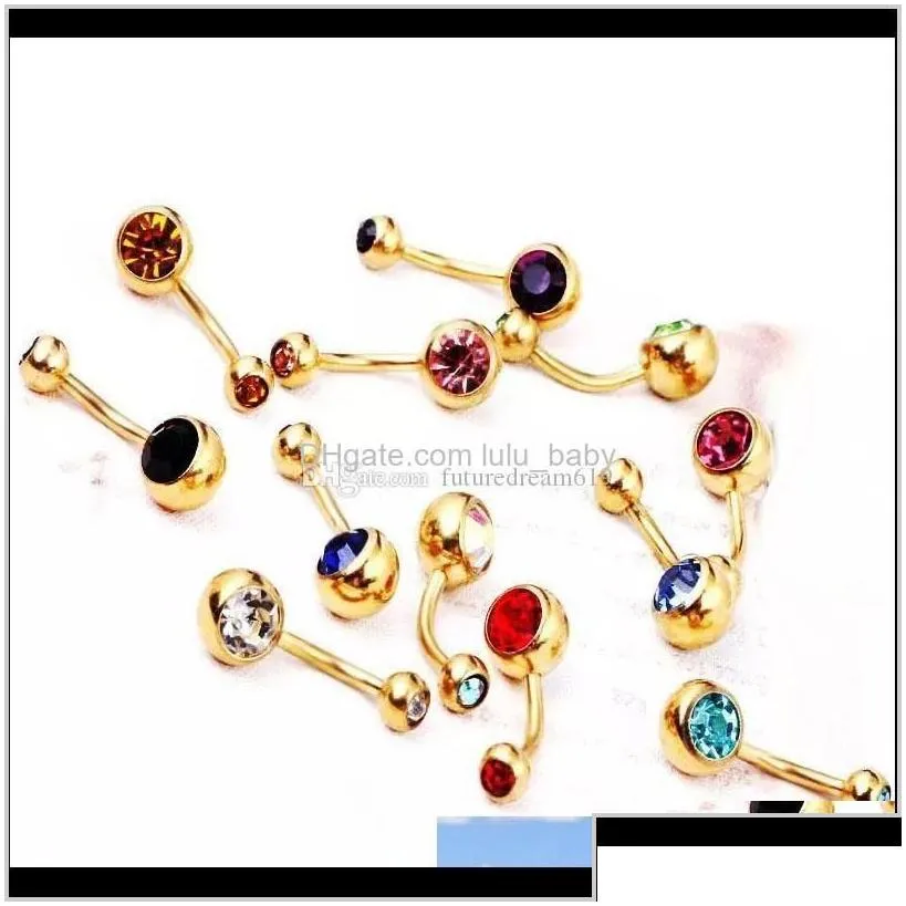 Stainless Steel Gold Crystal Rhinestone Belly Ring Bar Body Piercing Jewelry Gf6Vx Bell Rings Kvxon