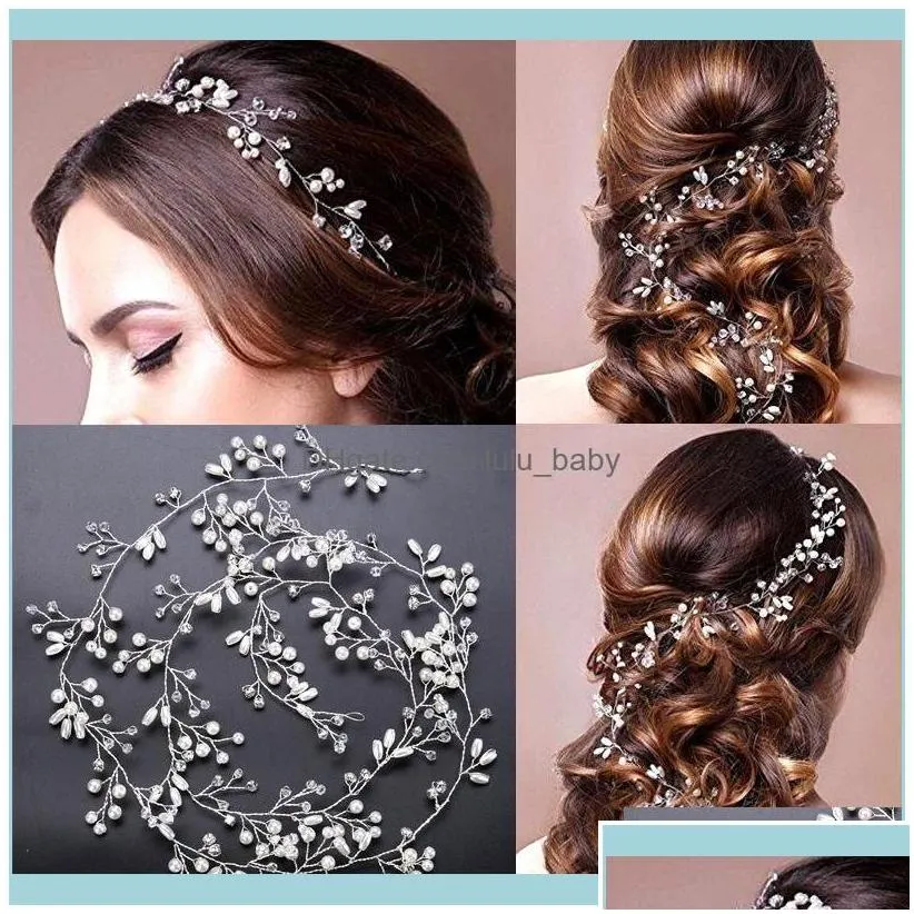 Headbands Jewelry Wedding Crystal Pearl Headband Tiara Flower Headpiece Vine Women Jewelry Bridal Hair Aessories Drop Delivery 2021