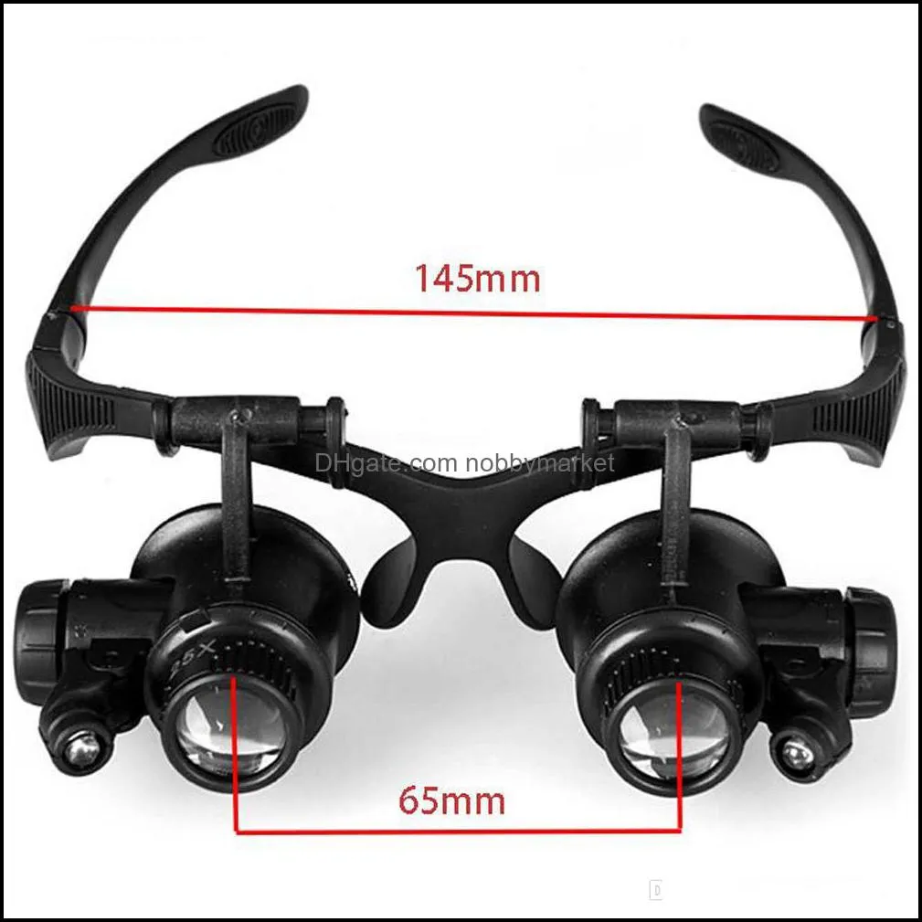 Hot 10X 15X 20X 25X magnifying Glass Double LED Lights Eye Glasses Lens Magnifier Loupe Jeweler Watch Repair Tools