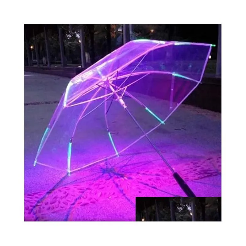 yiwumart led light transparent unbrella for environmental gift shining glowing umbrellas party activity long handle umbrella y200324 70