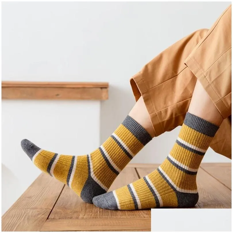 mens socks autumn winter men long crew cashmere wool warm business man fashion designer striped funny