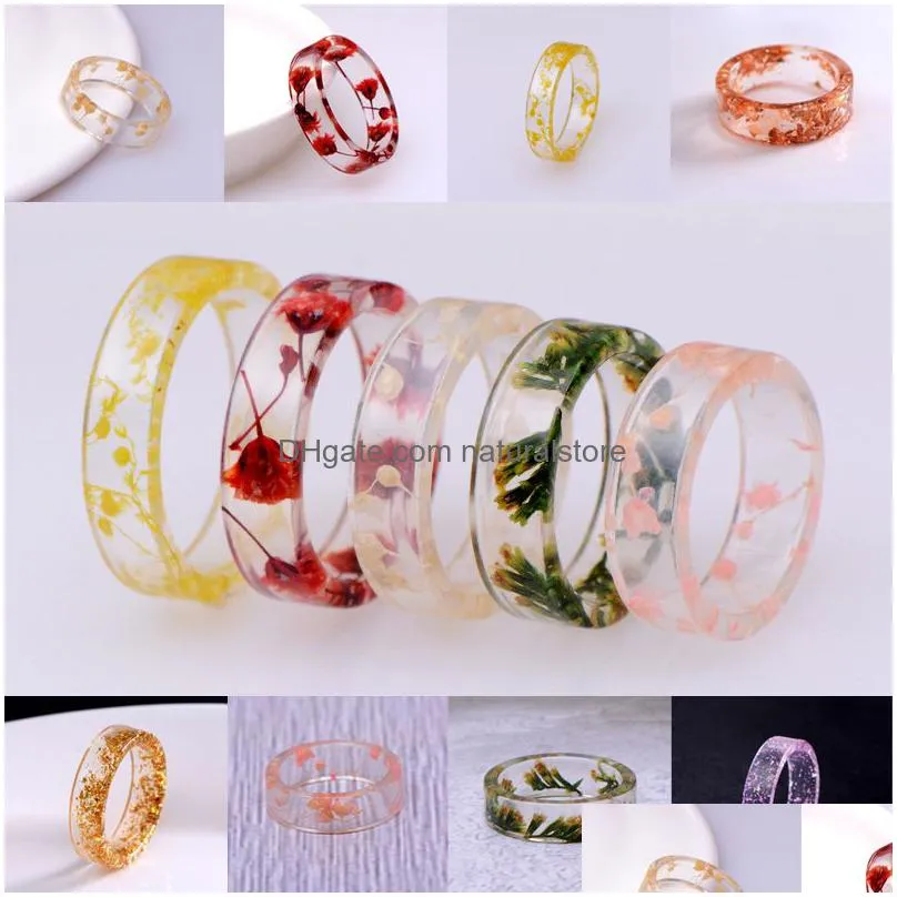 fashion dried flowers rings cute transparent resin ring for women girls romantic gifts party handmade jewelry