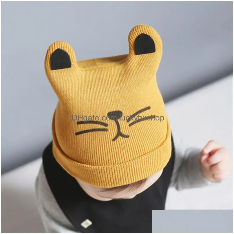 fashion cute cartoon bear ear baby hat autumn winter infant toddler cap soft warm embroidery beanies boy girl knitted bonnet 3-36
